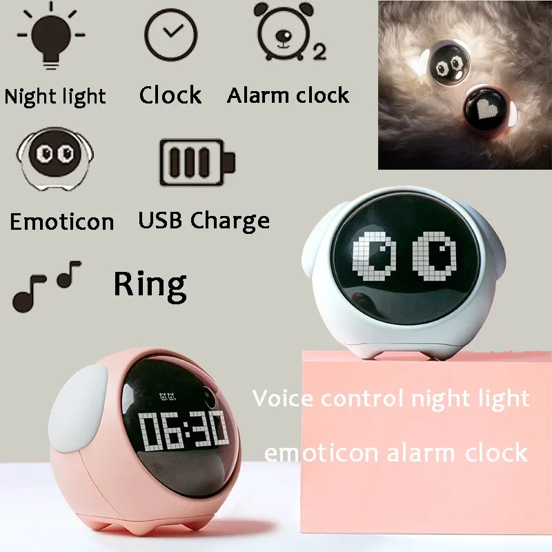LCD Digital Clock Watch Voice Control Night Light Electronic Music Clock Snooze LED Display Bedroom Expression Table Clock Kids