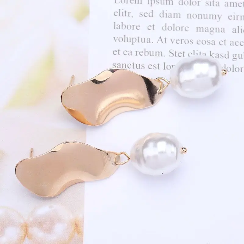 Geometry Irregular Uneven Metal Flake Earrings Stud  Korean Style Pearl Dangle Earrings Women 2023 Fashion серьги тренд  3817