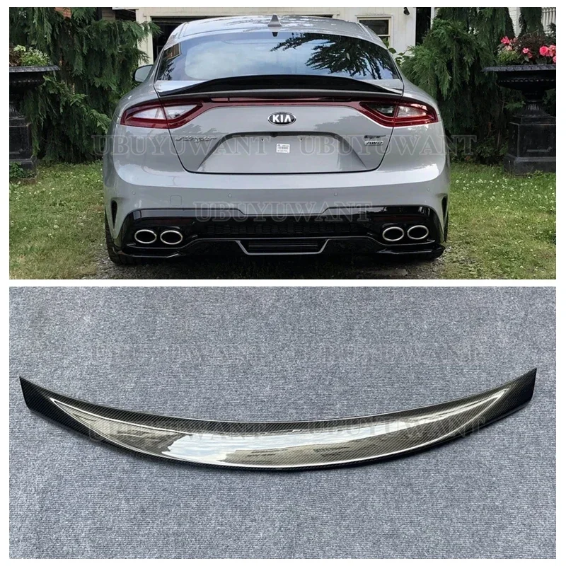 Use for KIA K8 Stinger Spoiler Real Glossy Carbon Fiber Rear Wing R Style Sport Accessories Body Kit Stinger Rear Spoiler 14-19