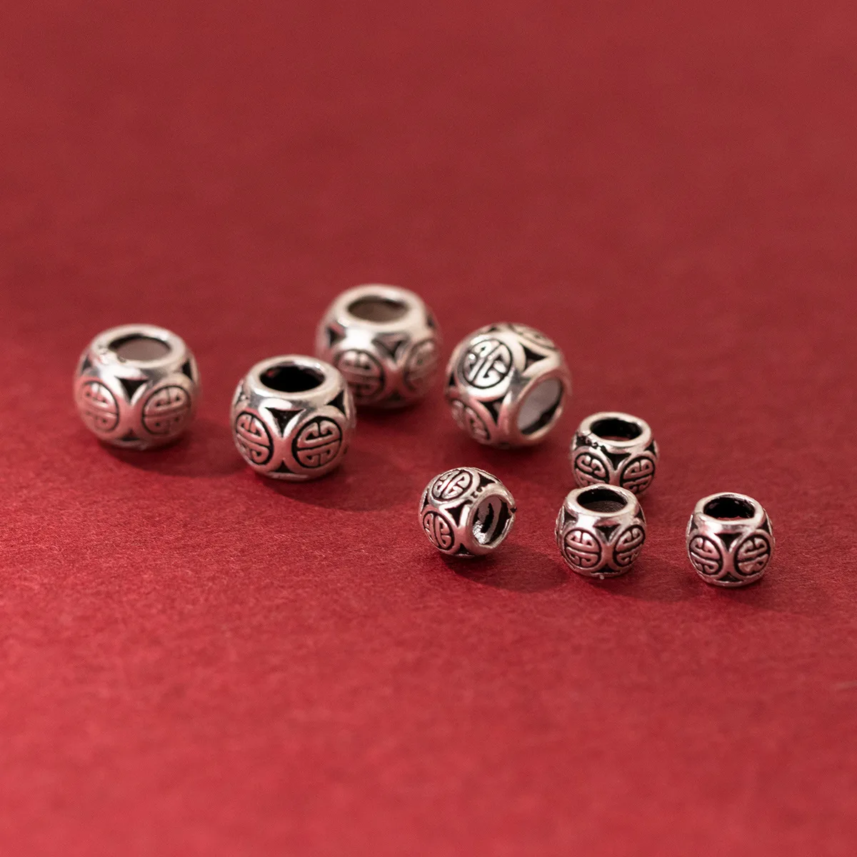 1pc/Lot 925 Sterling Silver Five Sides Longevity Symbol Loose Beads 6mm 8mm Big Hole Bracelets Silver Bead Spacers DIY Jewelrys