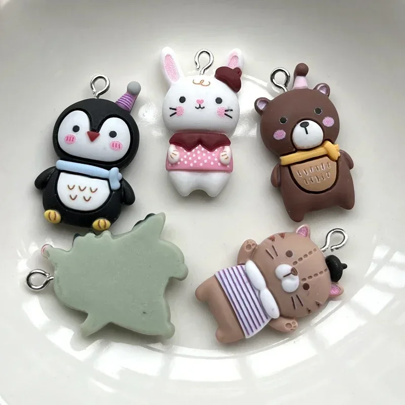 10 Kawaii Wenig Bär Kaninchen Pinguin Katze Harz Flache Diamant Dekoration Apple Diy Hochzeit Haarnadel Zubehör Sammelalbum Prozess