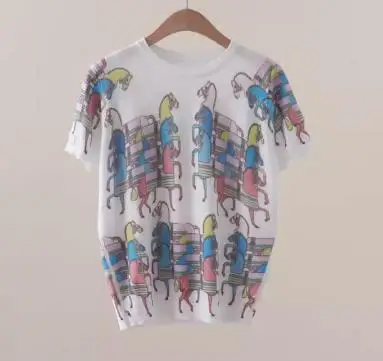 

summer women printed sweaters lady short sleeve knitwear tops