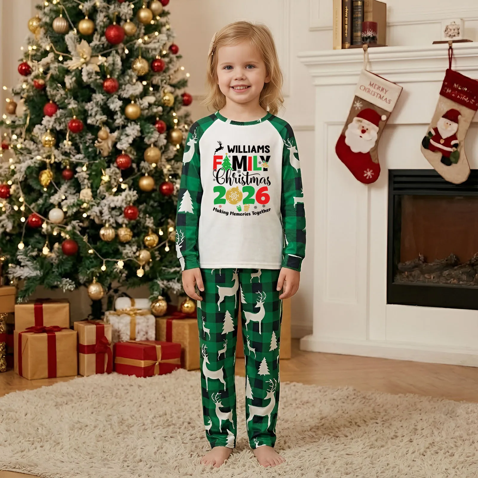 Merry Christmas Set Family Pajamas Mother Father Kid Matching Outfits Clothes Cartoon Reindeer Print Nightwear Xmas Home Look