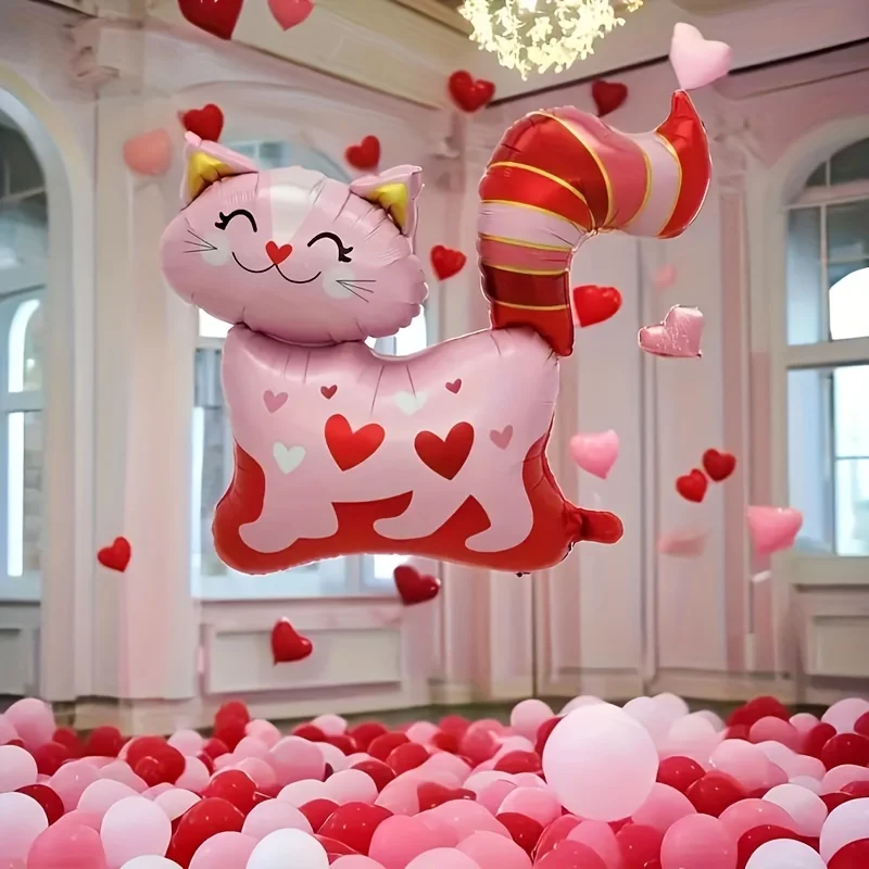 1pc rosa amor gato em forma de balão foil tema animal decoração de festa para crianças ou adultos aniversário casamento decoração de ano novo 2025