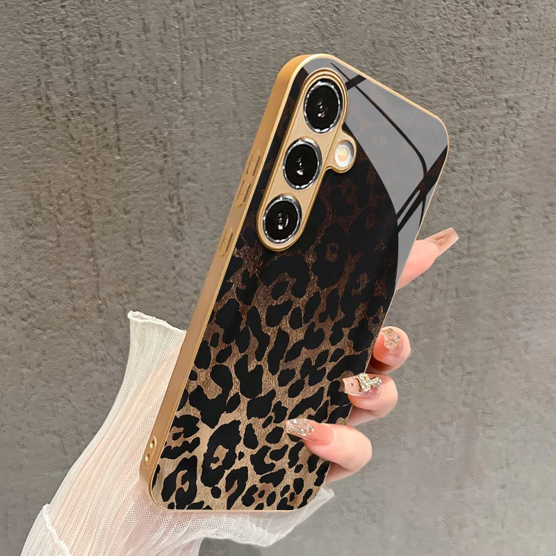 Luxury Gold Edge Leopard Pattern Phone Case for Galaxy S26 FE/S25/S24/S23 Ultra /S22 Ultra/S20 Ultra/56/A72/A73 5G