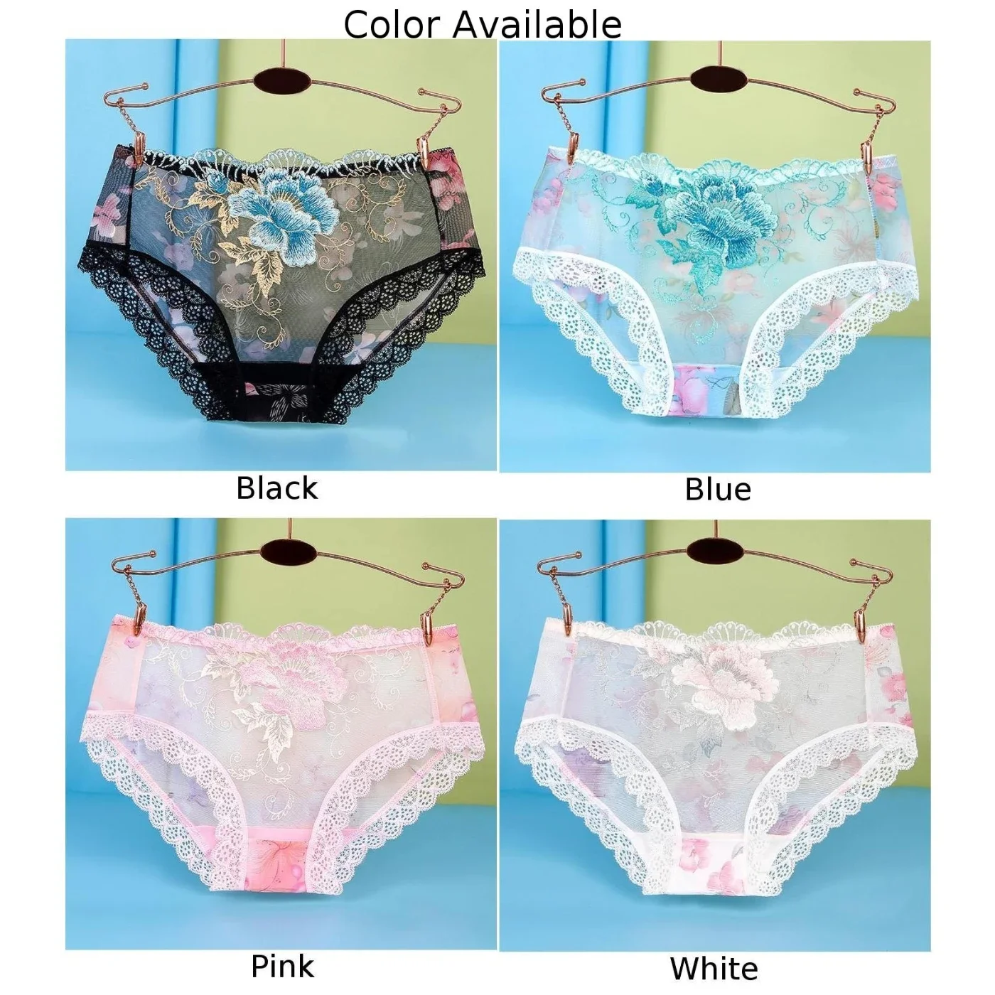 Plus Size Women Sexy Lace Border Seamless Panties Underwear Transparent Skin-Friendly Briefs Flower Embroidery Soft Underpants