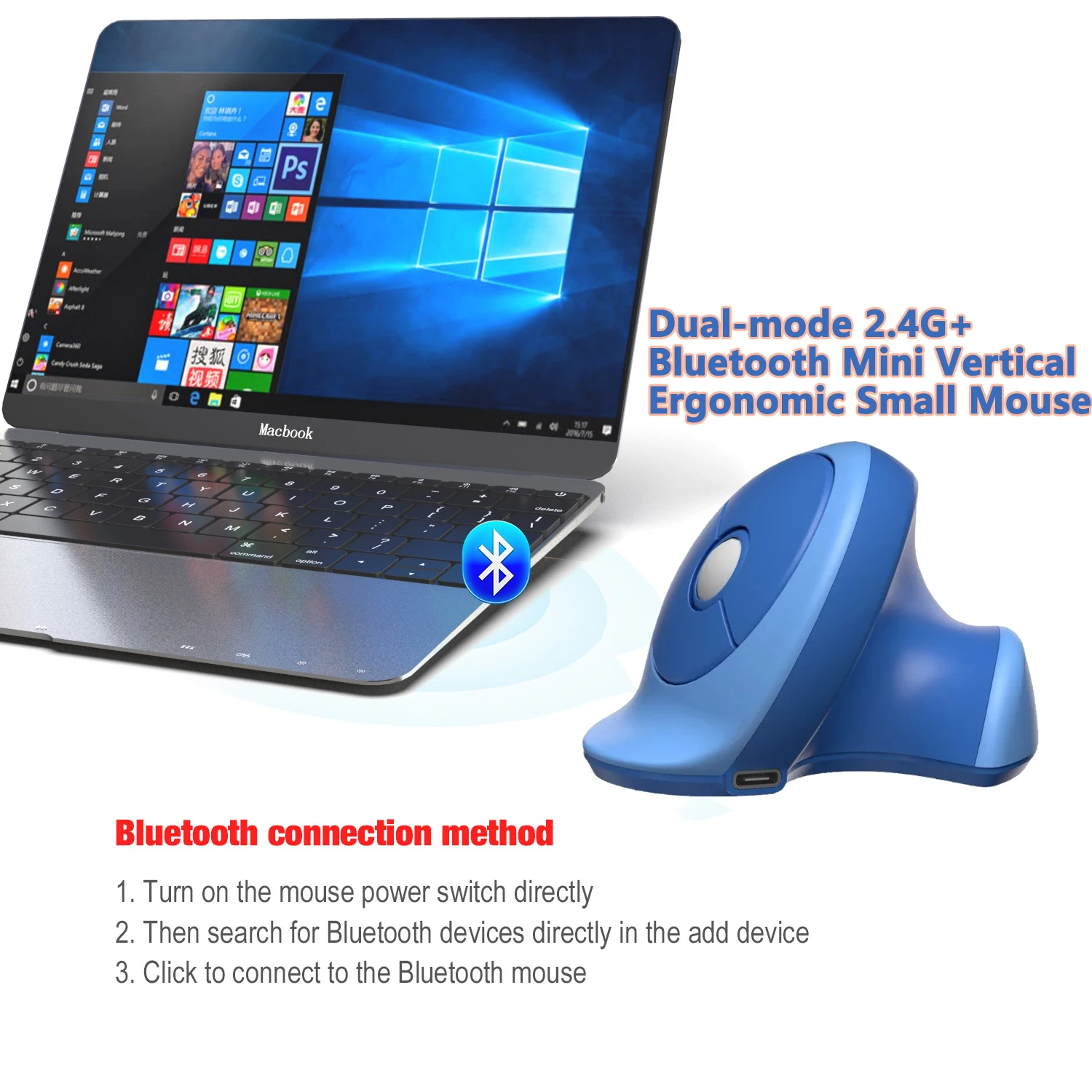 New Mini Dual-mode 2.4G+Bluetooth Vertical Small Mouse Rechargeable Silent Wireless Ergonomic Optical Mice For Desktop PC Laptop