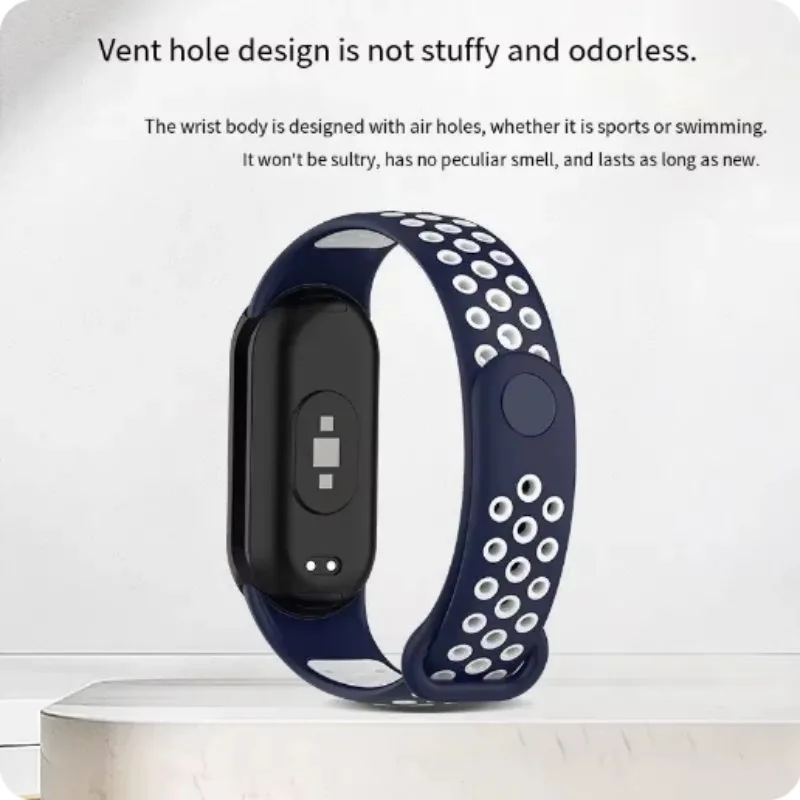 Силиконовый спортивный ремешок для смарт-часов Xiaomi Mi Band 8 9, дышащий браслет для Mi Band 8 9, Сменные аксессуары для браслета