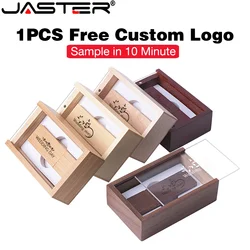 Free Custom Logo USB Flash Drive 128GB Wooden Box Pen Drive 64GB Color Printing Memory Stick Creative Business Gift Pendrive 32G
