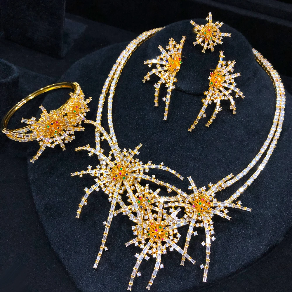 GODKI DUBAI 4pcs Spider Bridal Zirconia Necklace earring Set For Women Wedding Party Jewelry Sets CZ Crystal Wedding Jewelry Set