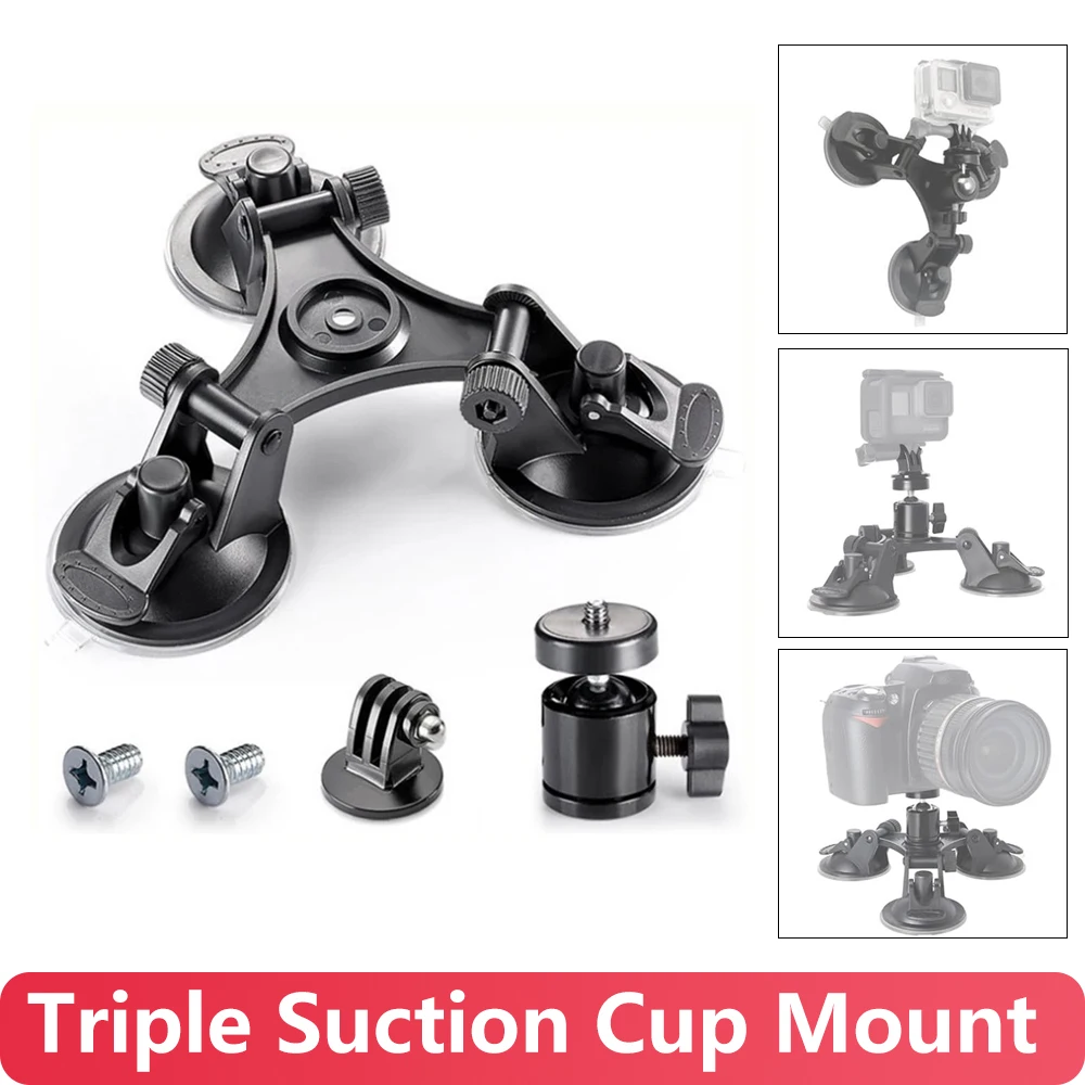 Insta360 X3 Accessories Tri-angle car Suction Cup Tripod Mount for insta 360 x2 GoPro Hero 12 11 10 9 DJI OSMO Car Window Holder