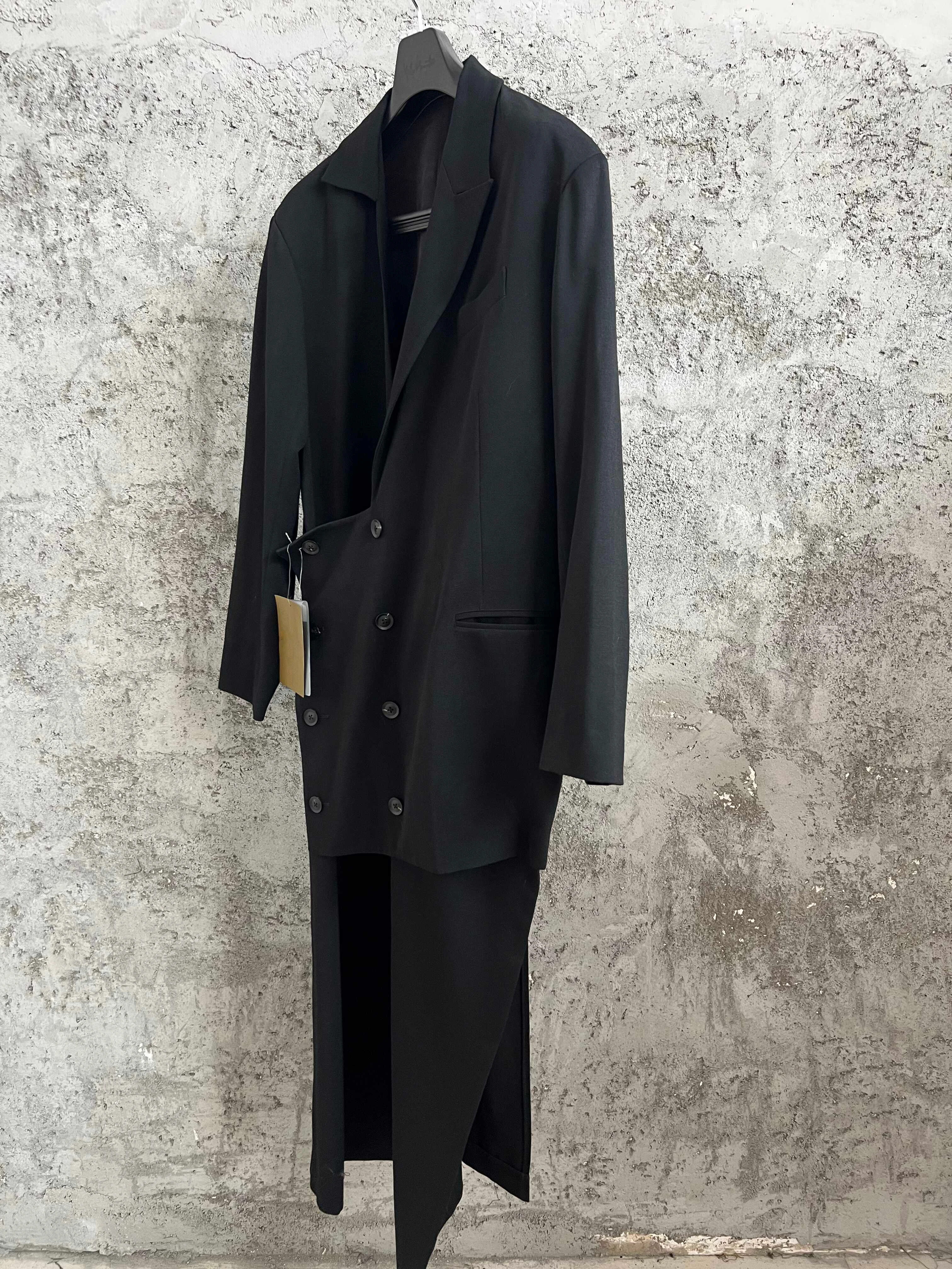 TOP-YAMAMOTO Two-piece wool windbreaker with double-breasted buttons black