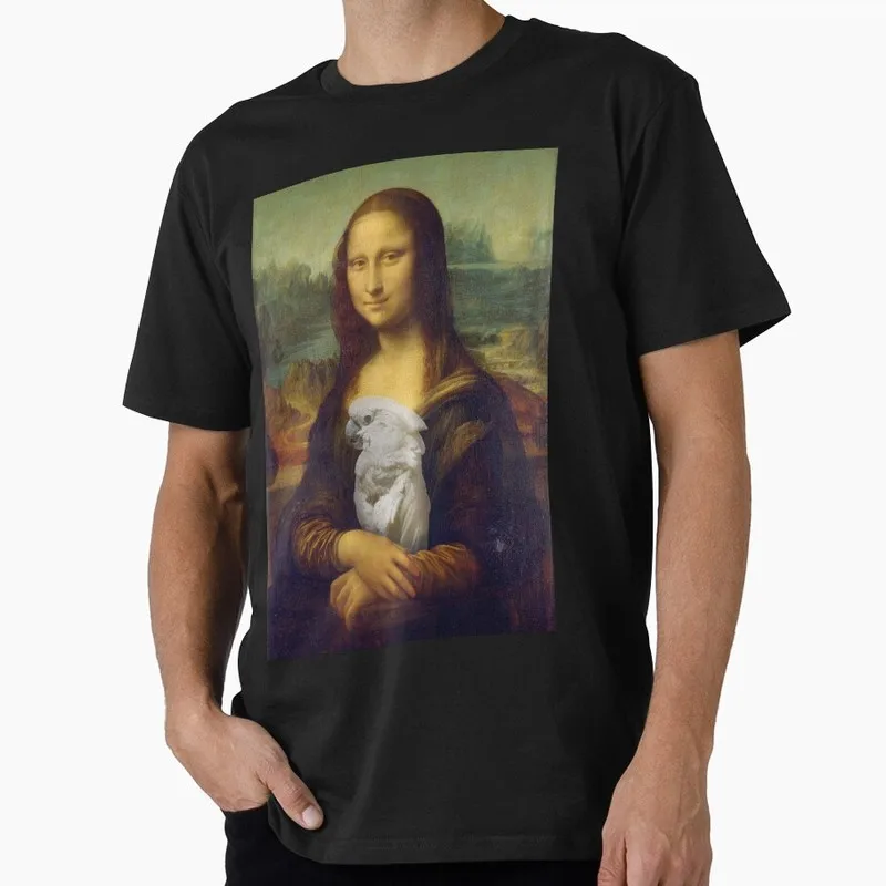 Mona Lisa and Umbrella cockatoo Funny Parrot Gift T-shirt for Birds Lover Short Sleeve Graphic Clothes All Size Tops Unisex Tee