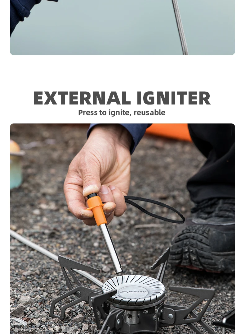 BISINNA Camping-Gaskocher, 4000 W, hohe Leistung, geteilter, zusammenklappbarer, tragbarer Gasbrenner für Outdoor-Wandern, Grillen, Picknick, Kochzubehör – Detail 4