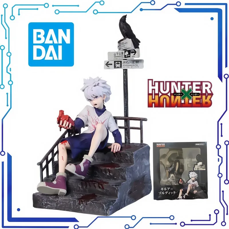 34CM Full-time Hunter Anime Character Redstone Killua Sit Posture Figure Model Trendy Toy Boxed Ornament Statue Collection Gift