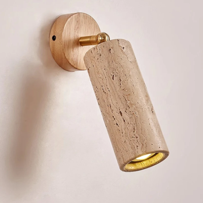 

Цилиндрический настенный светильник с каменной лампой, деревянное основание, включая E27 для чтения в спальне отеля, вращающиеся светильники