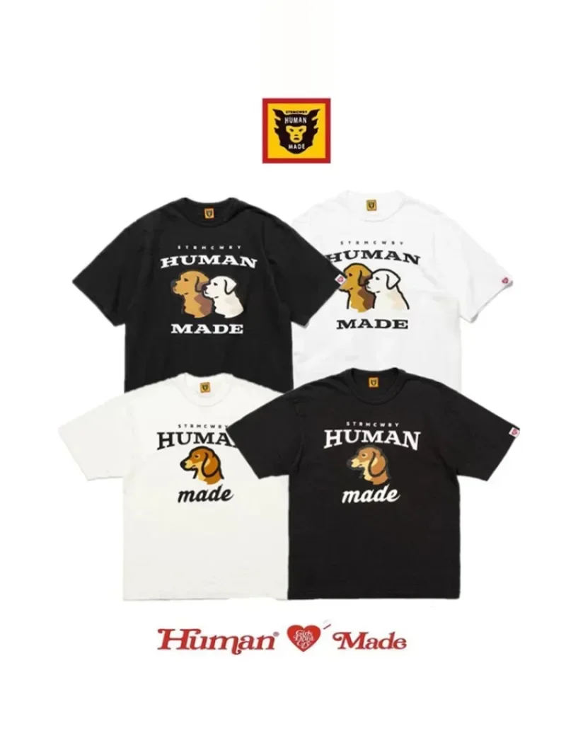Human Made Style 25AW Dachshund Print Slub Cotton T-Shirt, Casual Tee for Men Women