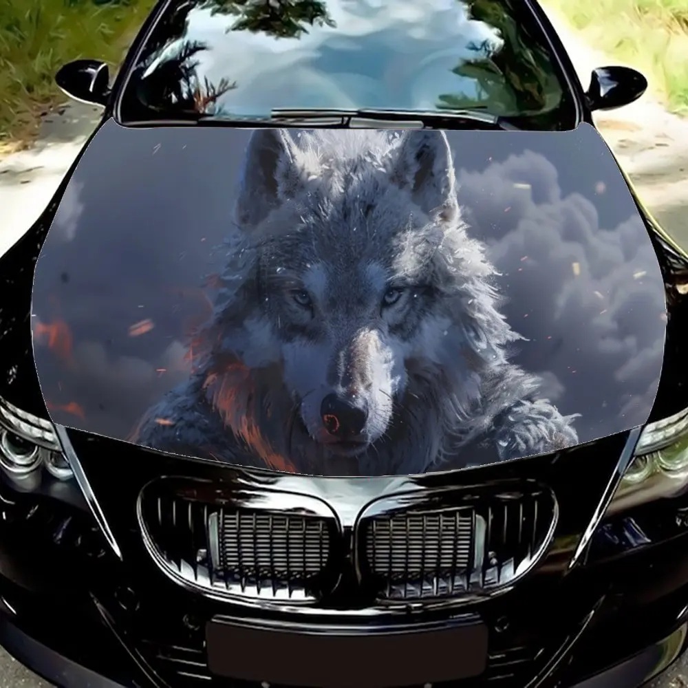 

Viking Wolf Warrior Animal Print Car Hood Wrap Color Vinyl Sticker Truck Graphic Bonnet Auto Accessories Decoration Decal Gift