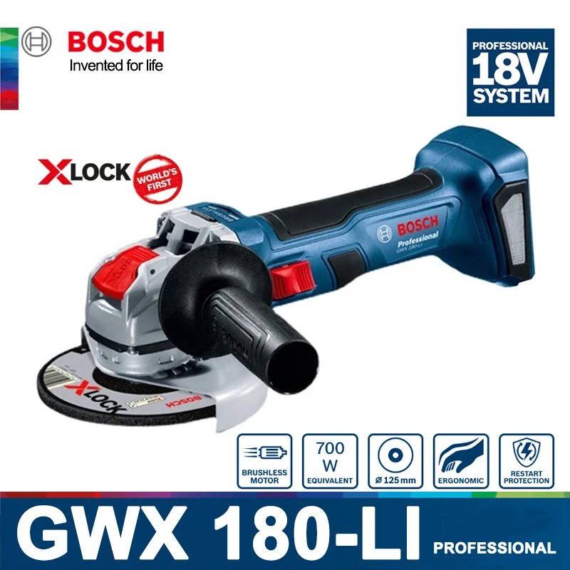 Bosch Angle Grinder GWX 180-LI Cordless Cutting Brushless Motor Lithium Rechargeable Power Tool 18V Angle Grinder with X-LOCK