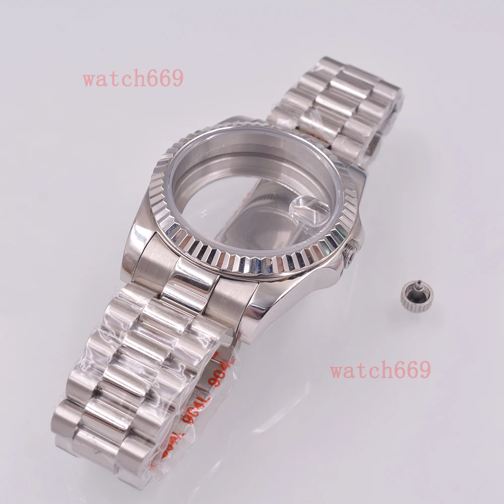 36MM/40MM  Pig mouth Sapphire Glass Silver Watch Case Fit NH34 NH35 NH36 PT5000 ETA2824 ST2130 Movement