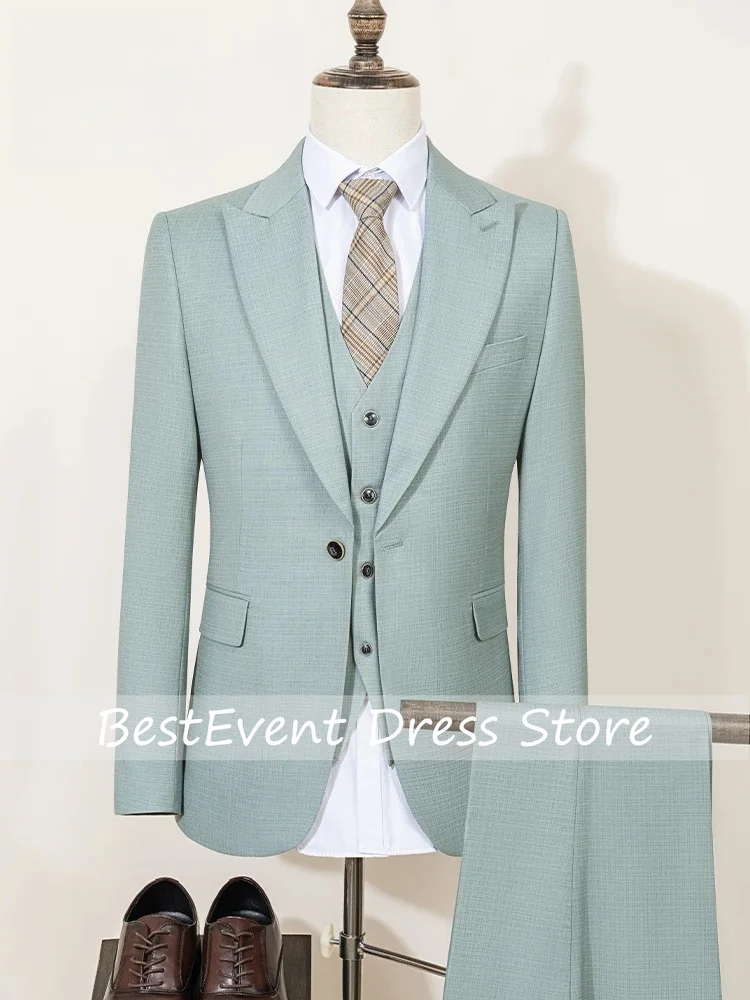 Formal Summer Thin Version Men Suit  Green  Slim Fit Formal Business Office Men's Suit Jacket Vest Pants Three-piece Customized