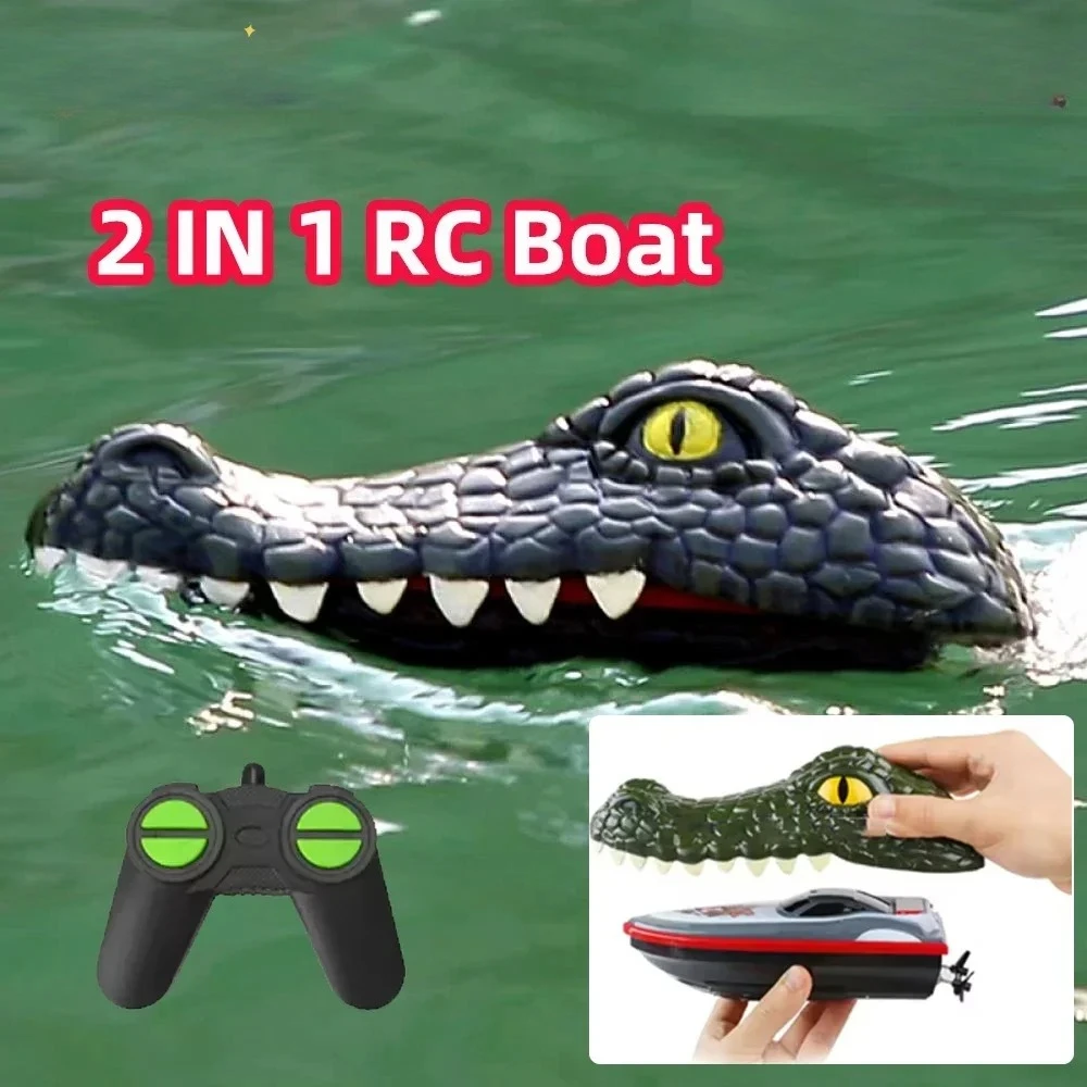 Barca RC Shell Testa di coccodrillo Barca telecomandata 2 in 1 Impermeabile nelle piscine Giocattoli di campionato da corsa per ragazzi Regali di Natale per bambini