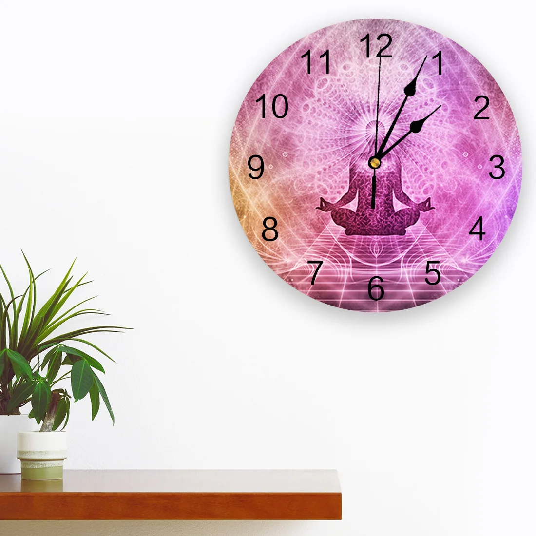 Yoga Pink Spiritual World Modern Wall Clock for Living Room Wall Stickers Home Decor Dining Room Clocks Digital Wall Clocks