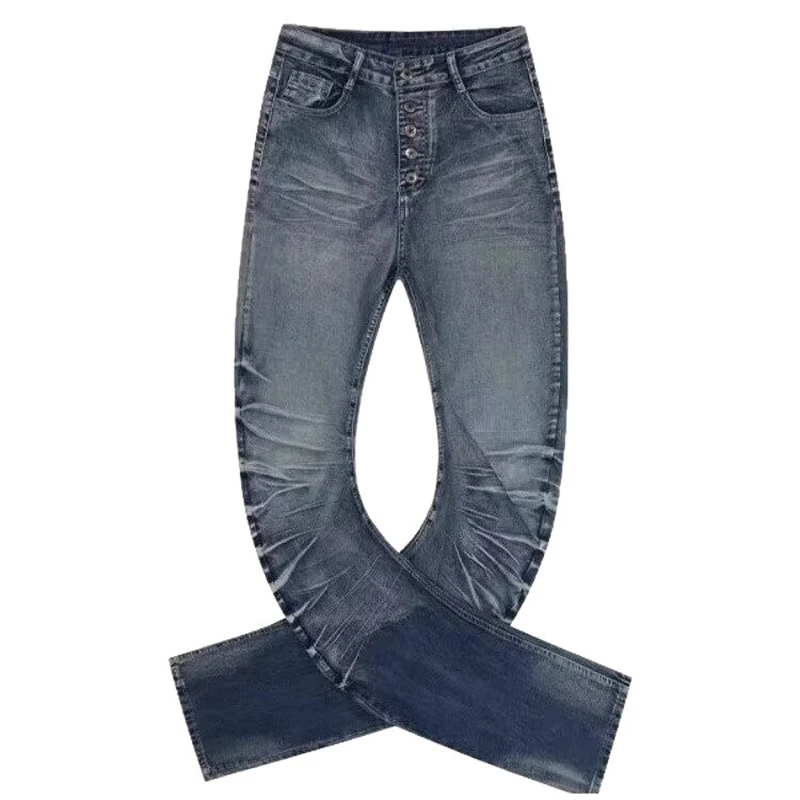

American Retro Breasted Denim Pants With a Lightly Flared Narrow Version Curved Blade Small Tall Suitable Both Men Women