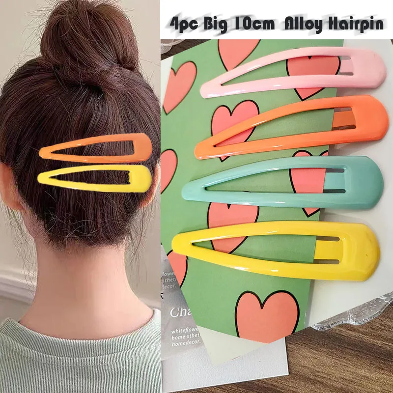 

4pc Colorful 10cm Solid Big Solid Alloy BB Hair Side Clips for Girls Women Korean Style Hairpin Hair Accessories