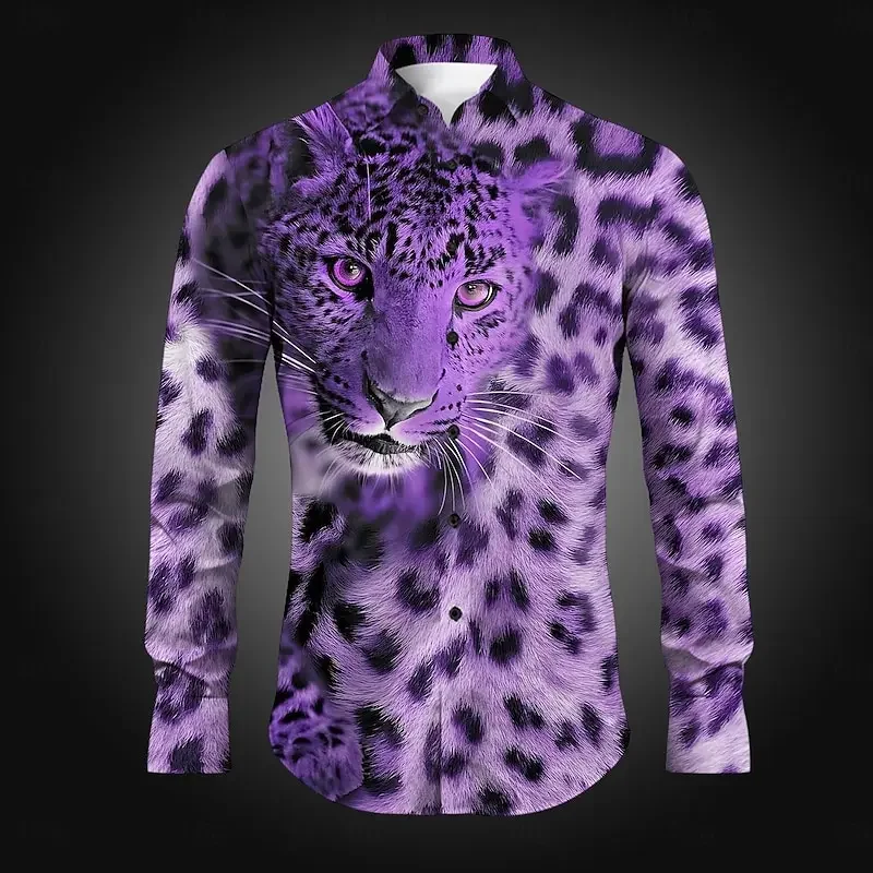 2024 New Men\'s Leopard Shirt Pattern HD Fashion Casual Men\'s Leopard Design Soft and Comfortable Plus Size XS-6XL