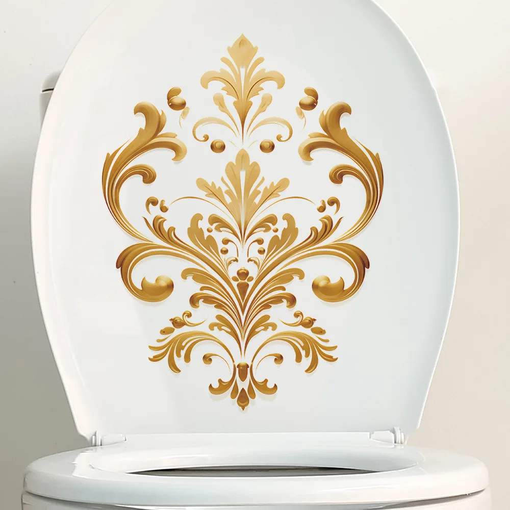 Gold Damask Toilet Tank Decal - Elegant Floral Scroll Vinyl Sticker, Waterproof Removable Bathroom Decor for Toilet Tank