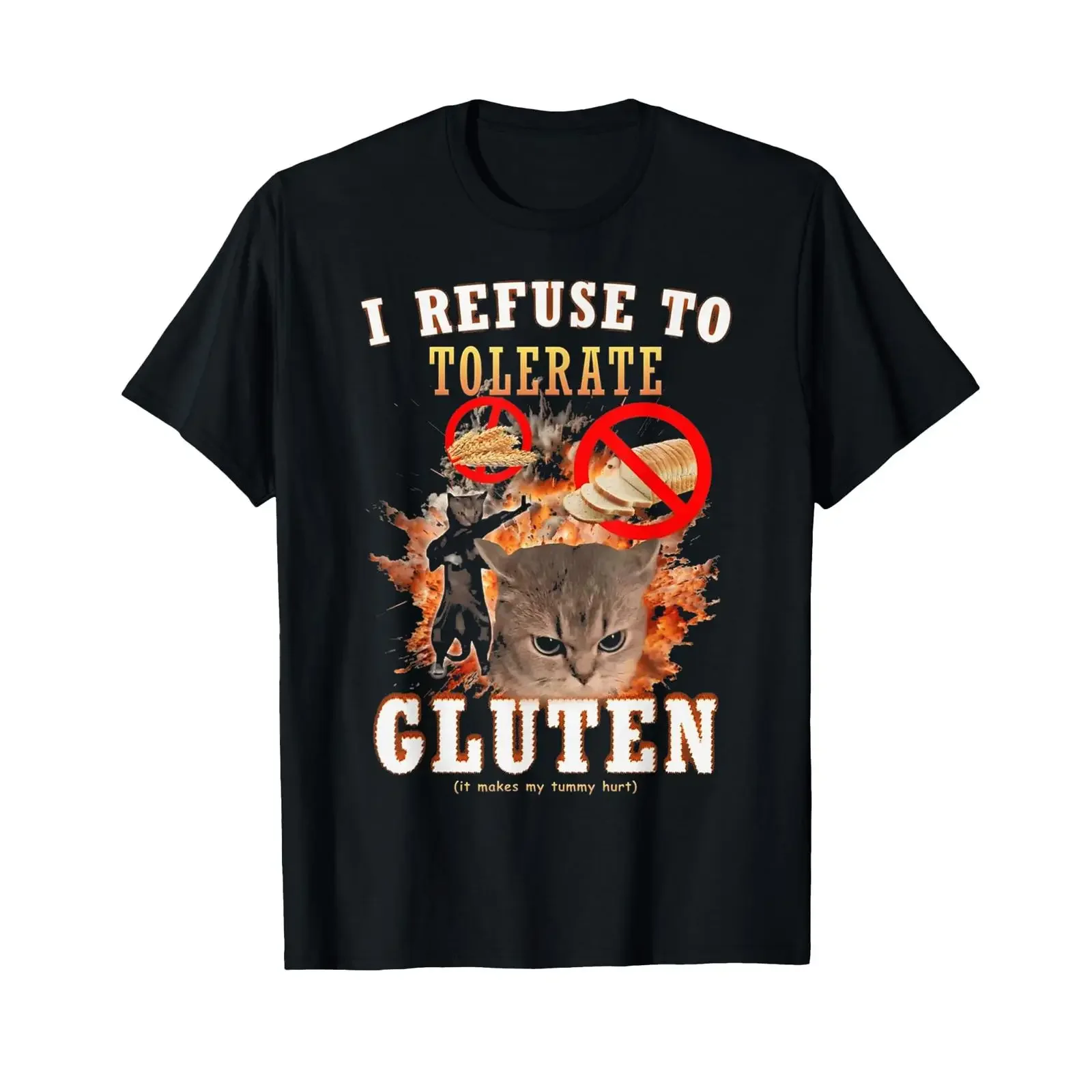 I Refuse to Tolerate Gluten Funny Meme T Shirt vintage Washed Breathable graphic Versatile Stretched Unisex Comfortable