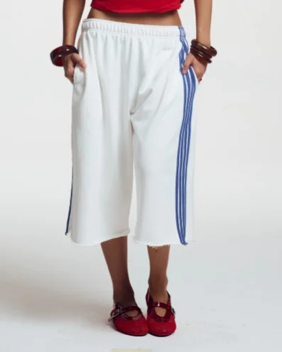 Women's Wide Leg Capris Striped Side/Camo Print Loose Fit Cropped Pants