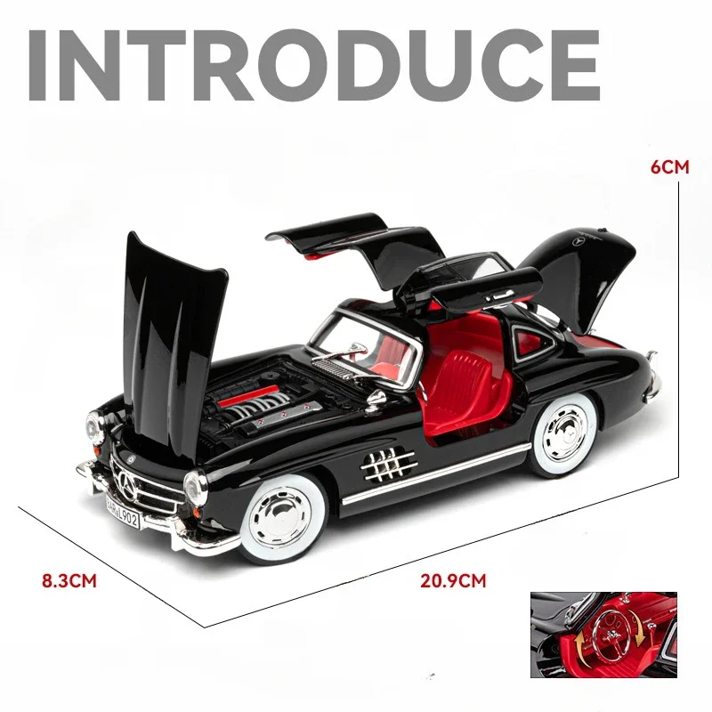 Simulation 1:24 Benz 300SL Vintage Alloy Car Model Sound Light Children Boy Diecast Toy Vehicle Collective Minaiture Voiture