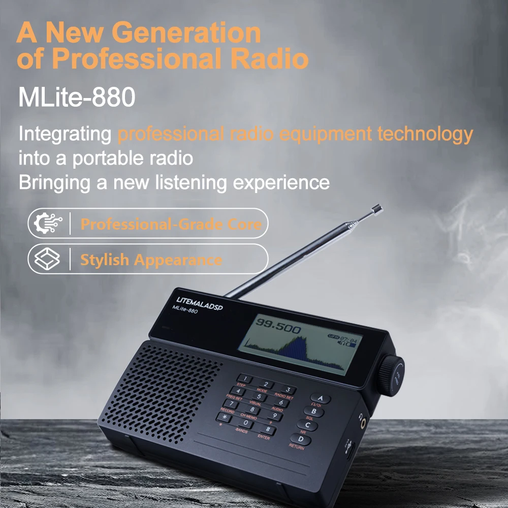 

MLite-880 Portable DSP Full Band Radio Receiver FM SW AIR VHF SSB CW Spectrum Display Digital Noise Reduction for HAM Radio