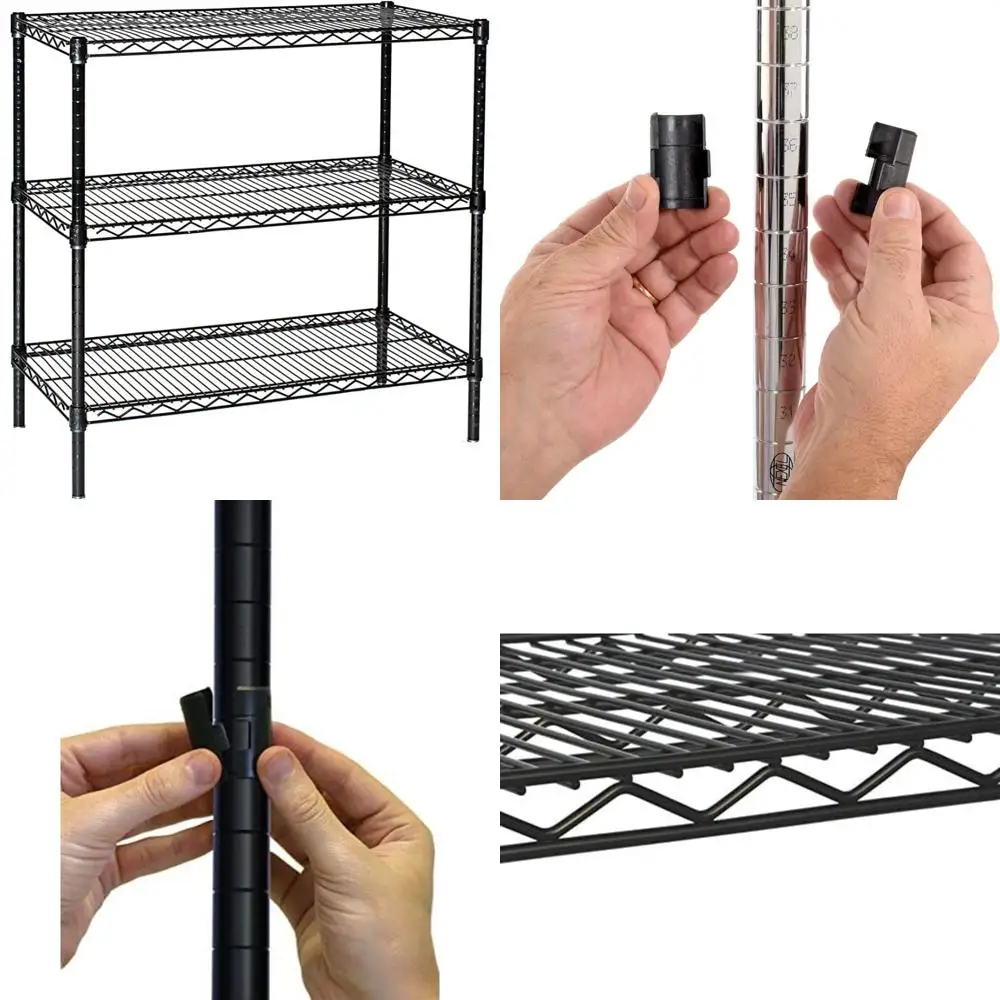 

Three-Tier Black Starter Shelving Unit, 21 Deep x 24 Wide x 63 High, Ideal for Home and Office Storage Solutions