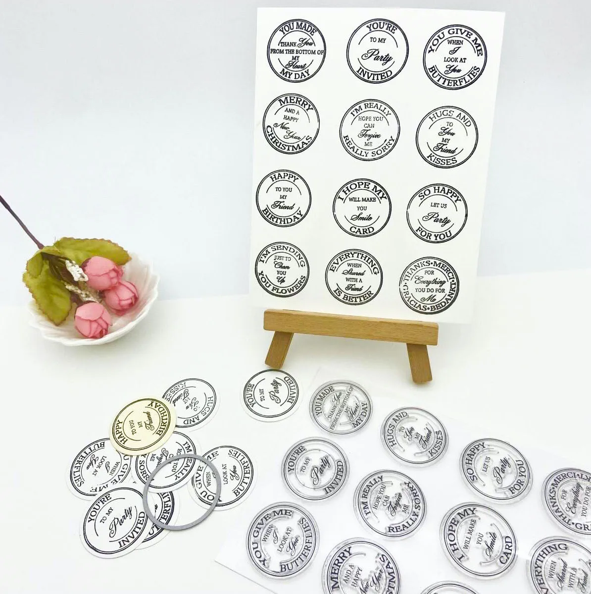 Alinacutle Sentiments Clear Stamps with Circle Tag Metal Cutting Dies Cut for Handmade Card Scrapbooking Paper Craft Template