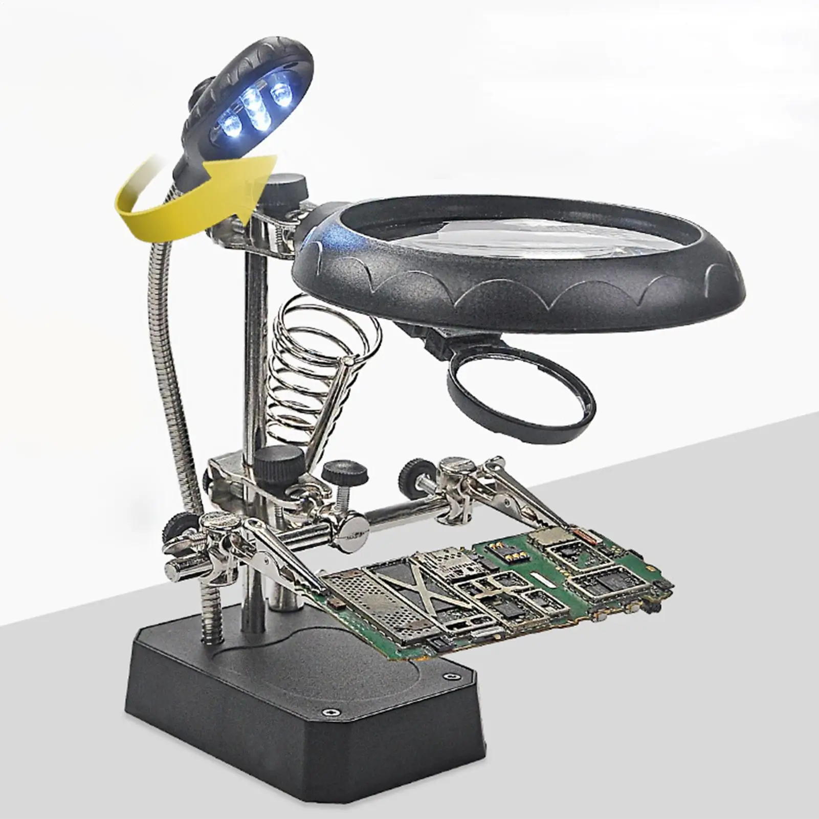 Soldering Helping Hands Holder with LED Light Alligator Clips 5x Magnifying Glass Solder Helping Hand for Professionals Jewelry