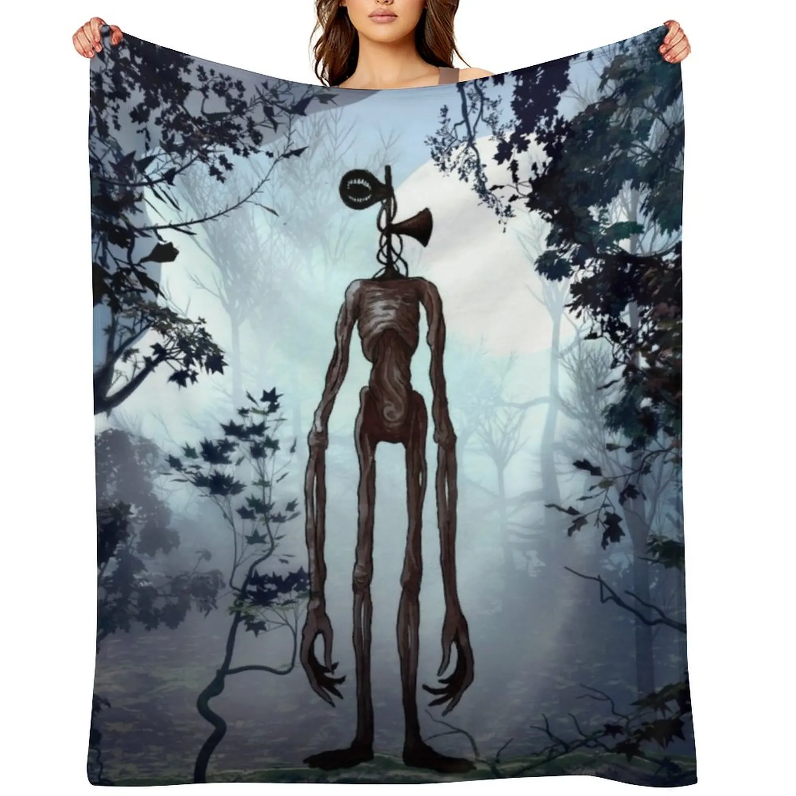 

Siren head in dark forest Throw Blanket Thermal Camping Bed Fashionable for winter Blankets