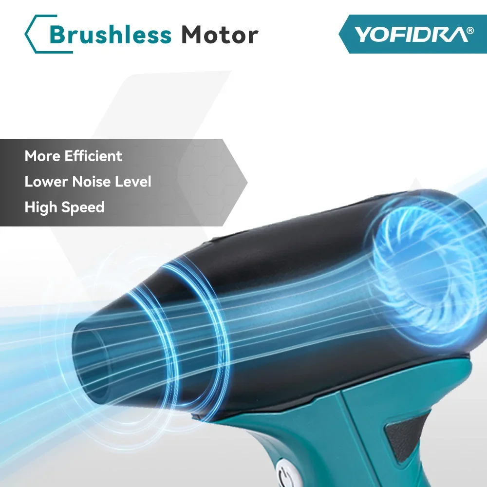 YOFIDRA Brushless Electric Turbo Blower Jet Fan 4 Gears Violent Car Dryer Handheld Dust Air Gun Blowing for Makita 18V Battery