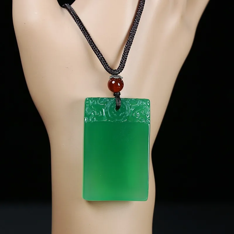 

Natural Green Chalcedony Hand Carved Peace Brand Jade Pendant, Fashionable Jewelry, Men's and Women's Agate Necklace Gift