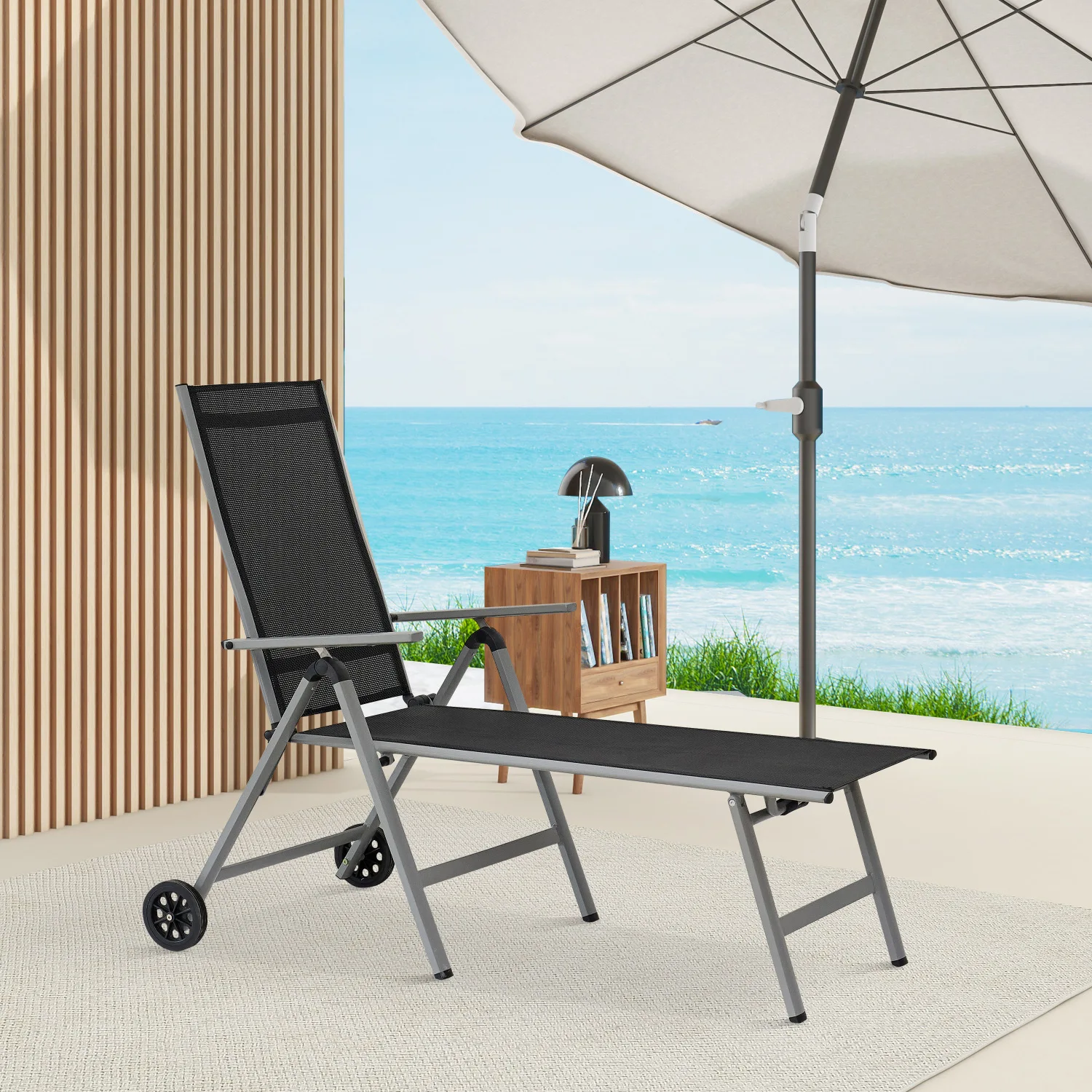 

Outdoor Chaise Lounge Chairs Aluminum Adjustable Chair with Wheels for Poolside Beach Patio Reclining Sunbathing Lounger, Grey