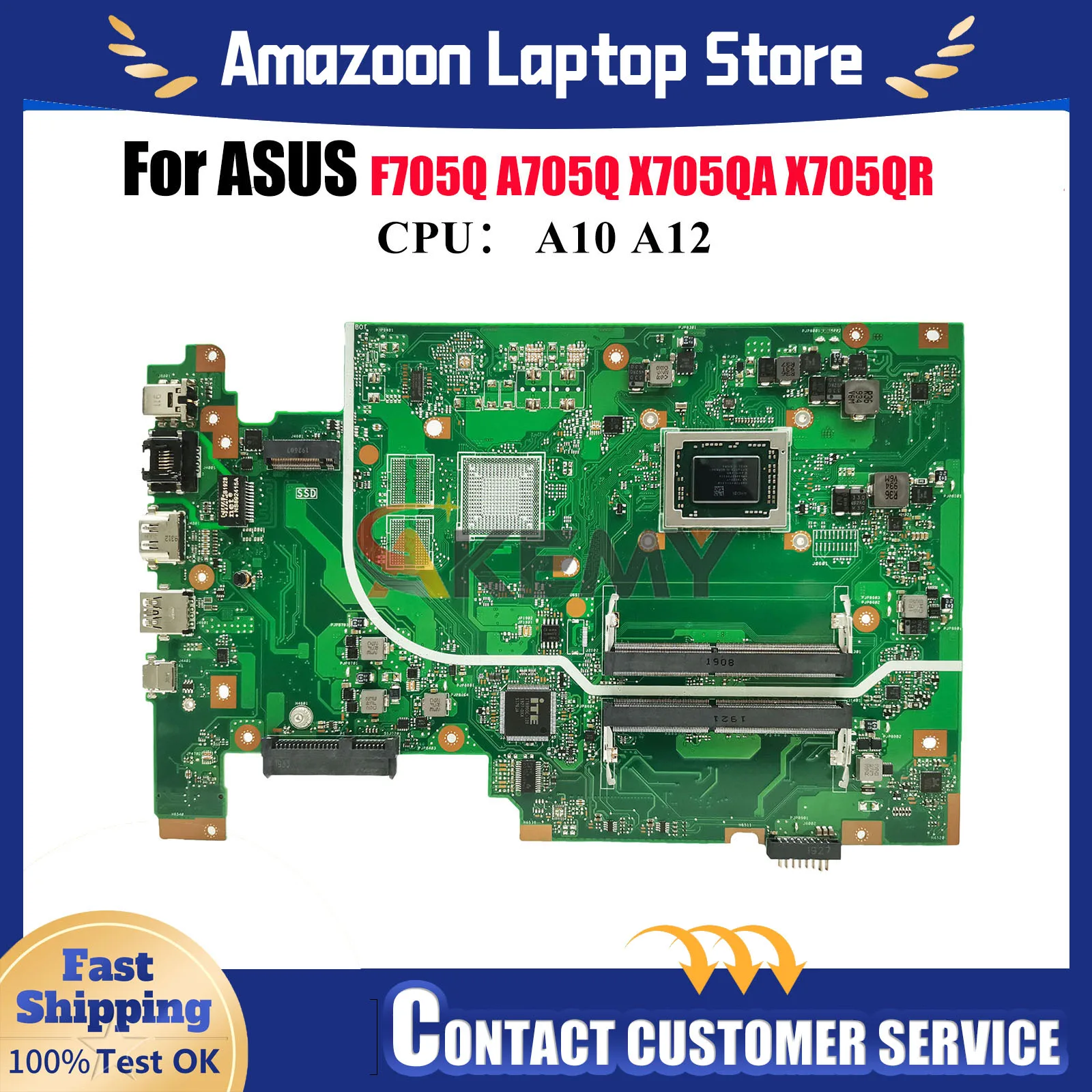 

X705QA Laptop Motherboard For ASUS VivoBook X705Q X705QA A705Q F705Q X705QR Mainboard With A10 A12 CPU 100% tests OK fast ship