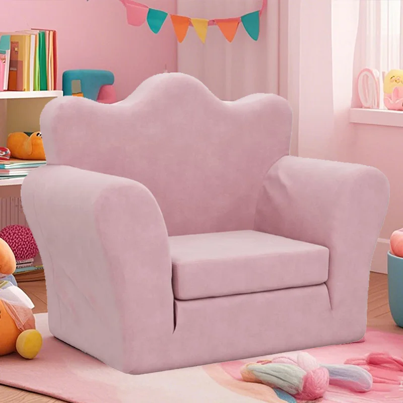 Children's Sofa Bed Folded Children's Armchair Decoration with High Back Crown Shaped for Playing creative Sleeping Kids