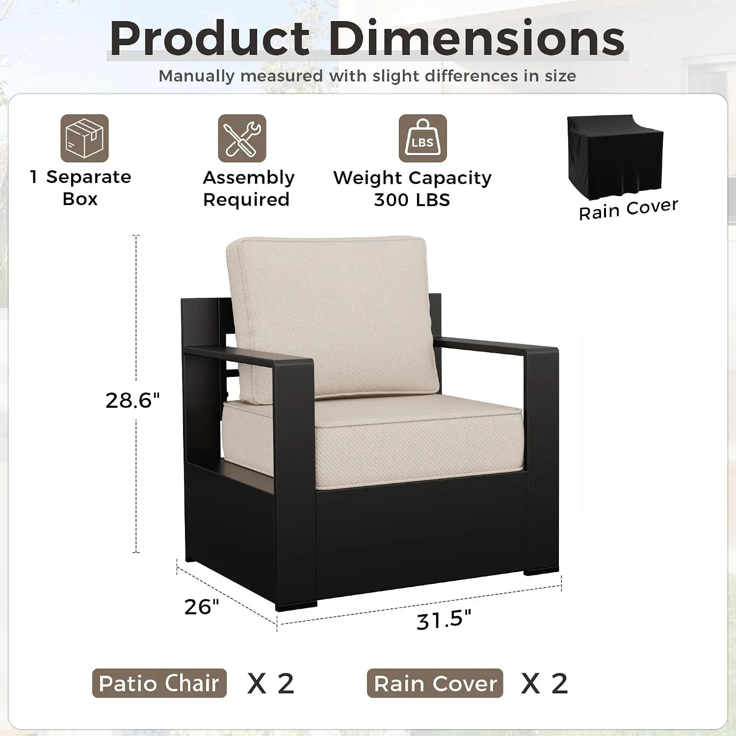 Aluminum Patio Chair with 6 Inch Thick Cushion for Garden Porch Outside, Beige, Customized