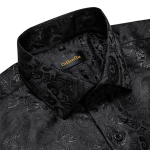 Dibu-Camisas von Herren Seidenpolyester, Langarm, Abwärtskragen, fest, rot, silber, kugel, sozial, schwarz 8 Hauptverkäufe Silber Shirt - №2