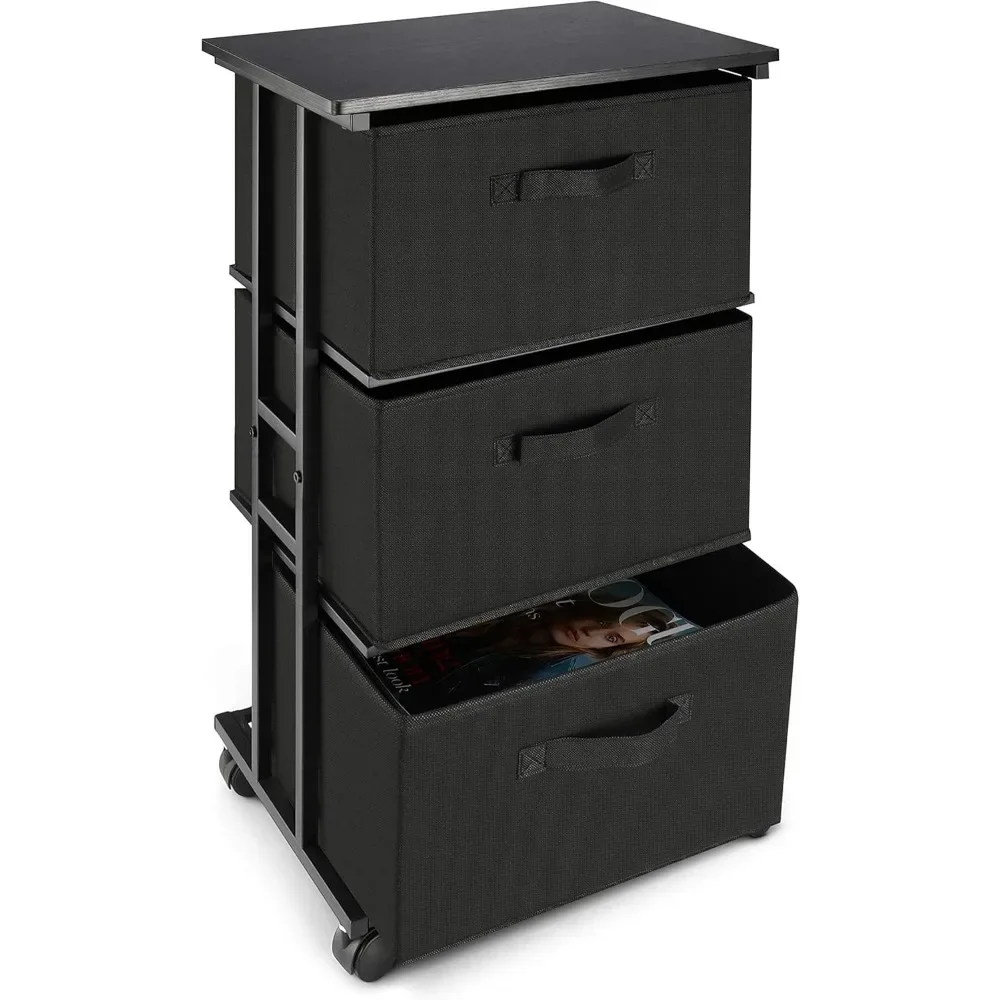 Dresser Storage with 3 Drawers Fabric Dresser Tower Vertical Storage Unit for Bedroom Closet Office Black