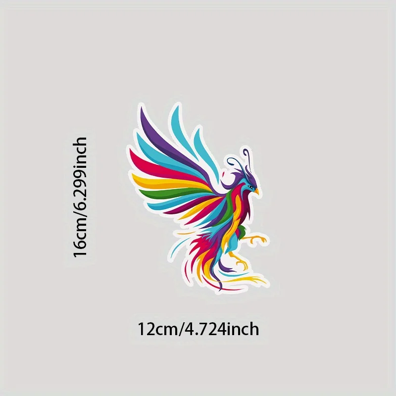 Waterproof Vinyl Rainbow Phoenix Decal Sticker – 1pc, Durable Colorful Bird Emblem for Car Mirror & Window Decoration
