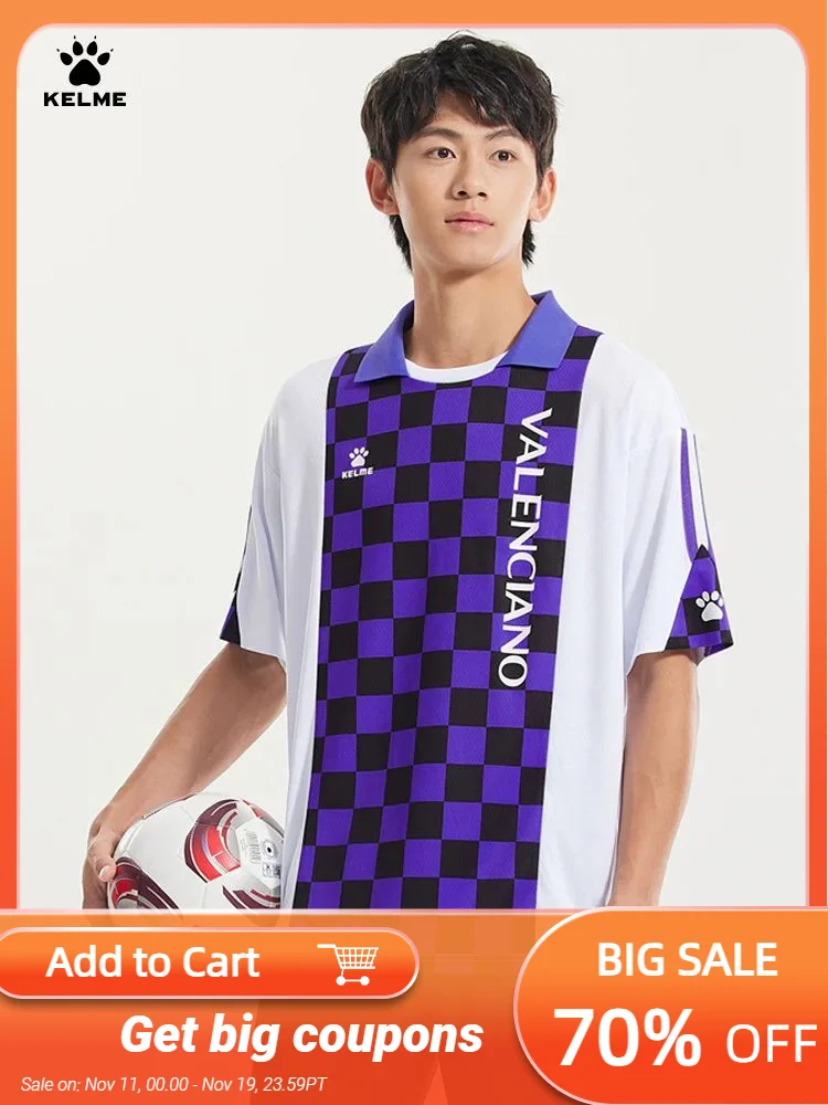

KELME retro trend soccer T-shirt men summer new sport casual training clothing lapel short sleeve