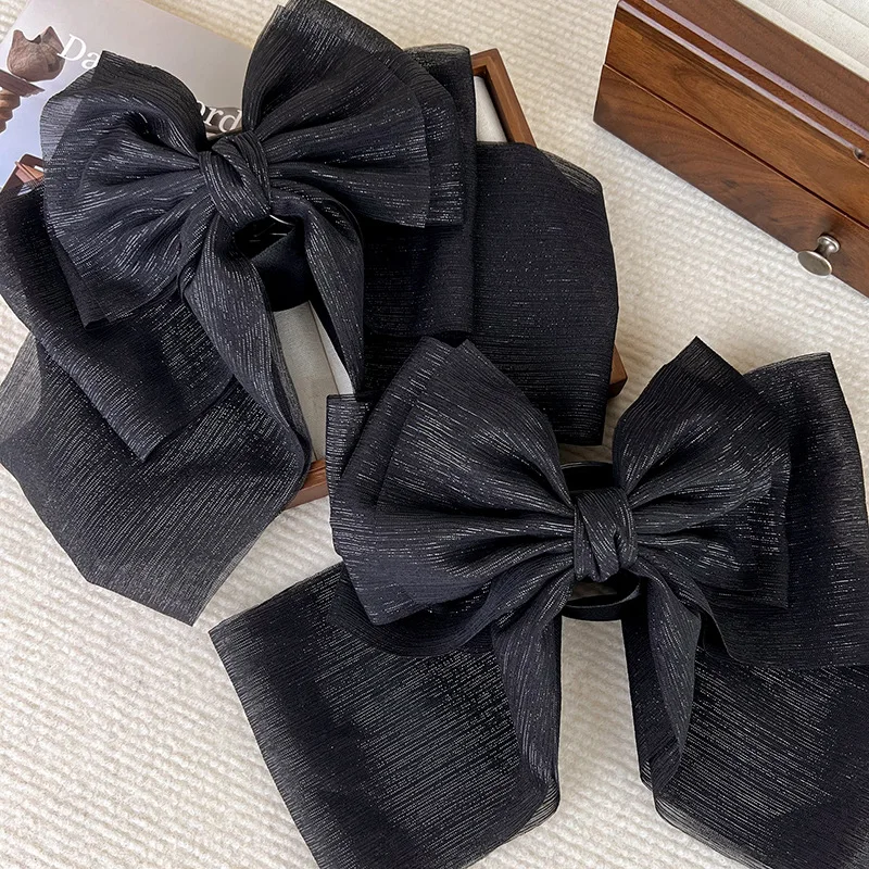 Sparkling Black Big Bow Hair Claws Headdress for Women Fashion Vintage Ponytail Clip Elegant Sweet Hairpins Hair Accessories New